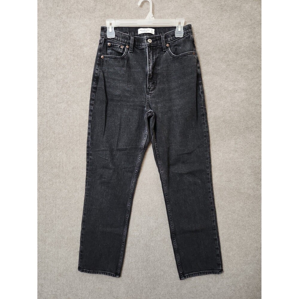 Abercrombie Fitch Ankle Straight Jeans Womens 27 4 Long Black Wash Curve Love